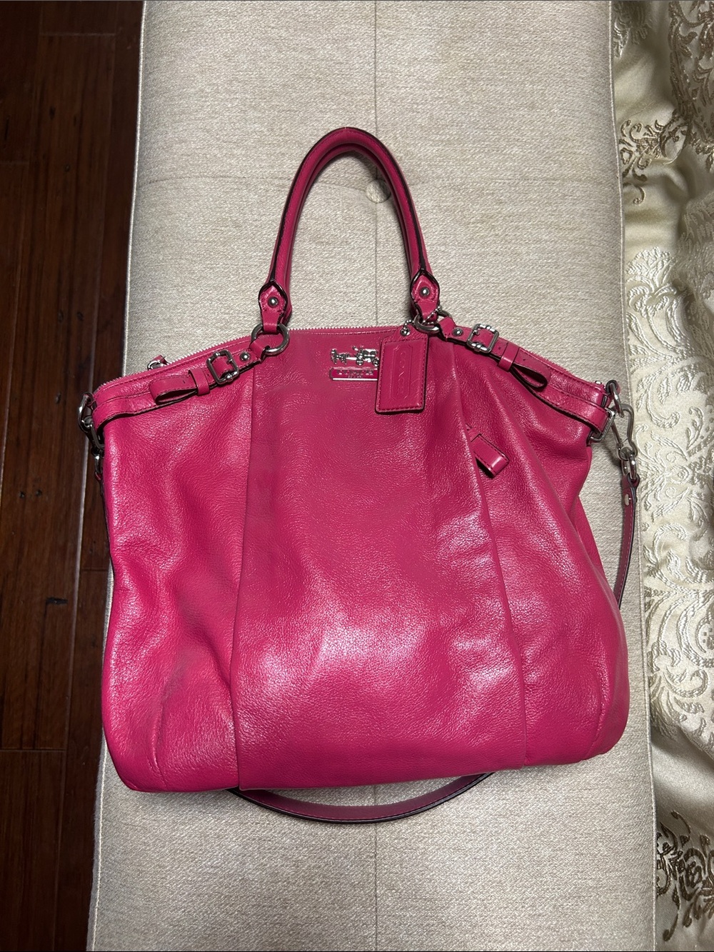Coach Fuchsia Leather Tote with Dual Handles
